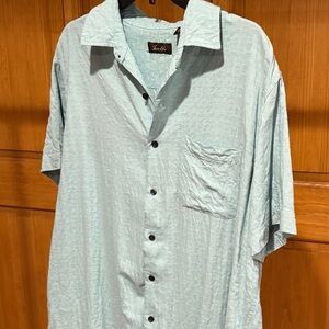 55% Silk Tasso Elba Light Green/Blue Short-Sleeve Button-Down Shirt
